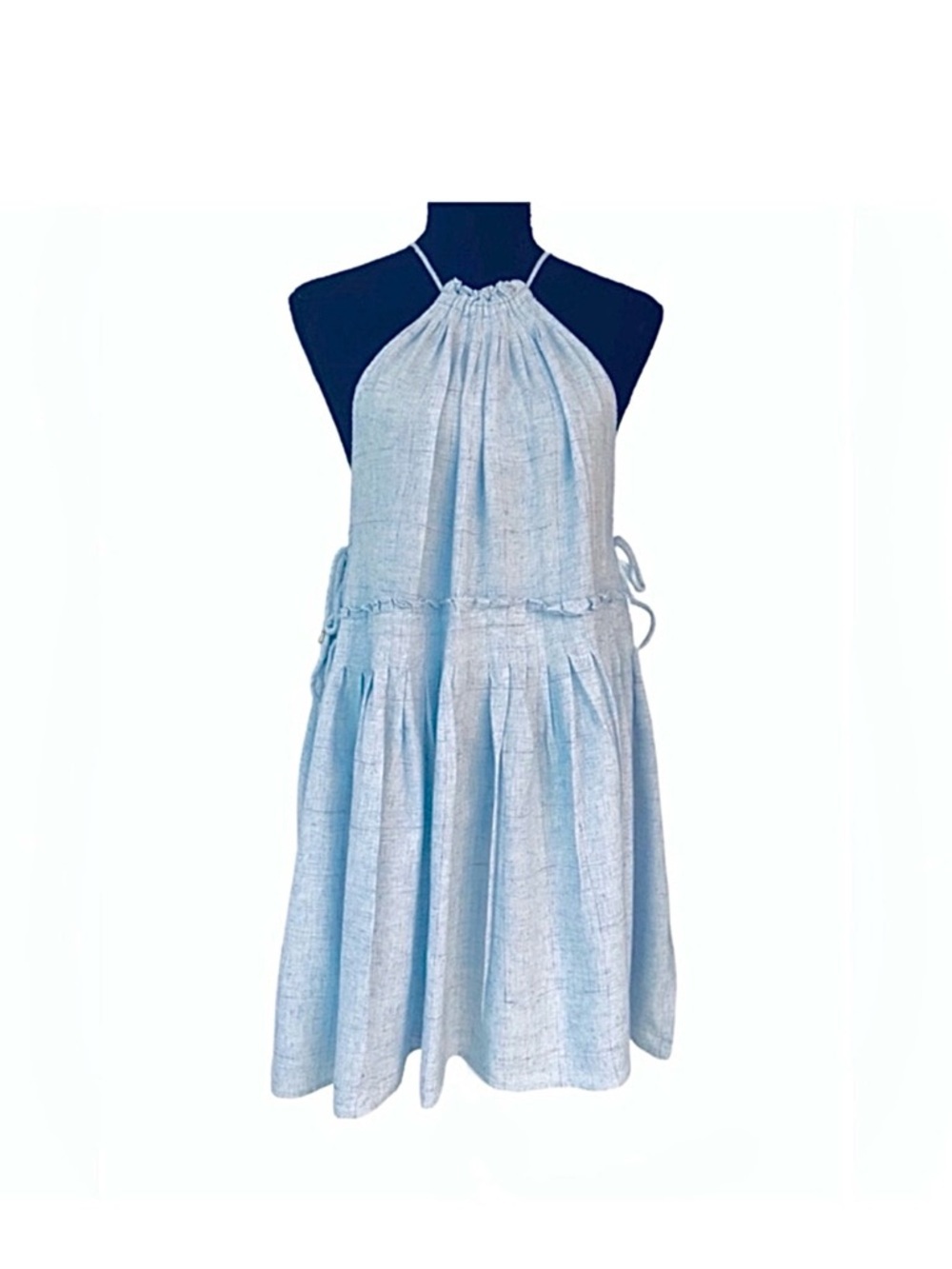 FREE PEOPLE ~ Charming Light Blue Pleated Drop Waist Dress w/Pockets size SP